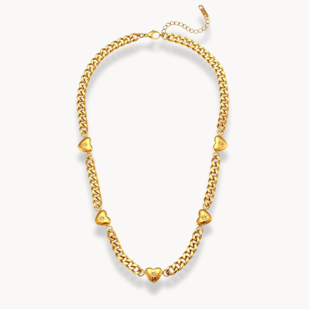 Paved Ocean Heart Cuban Chain Necklace - Zafinne Jewelry