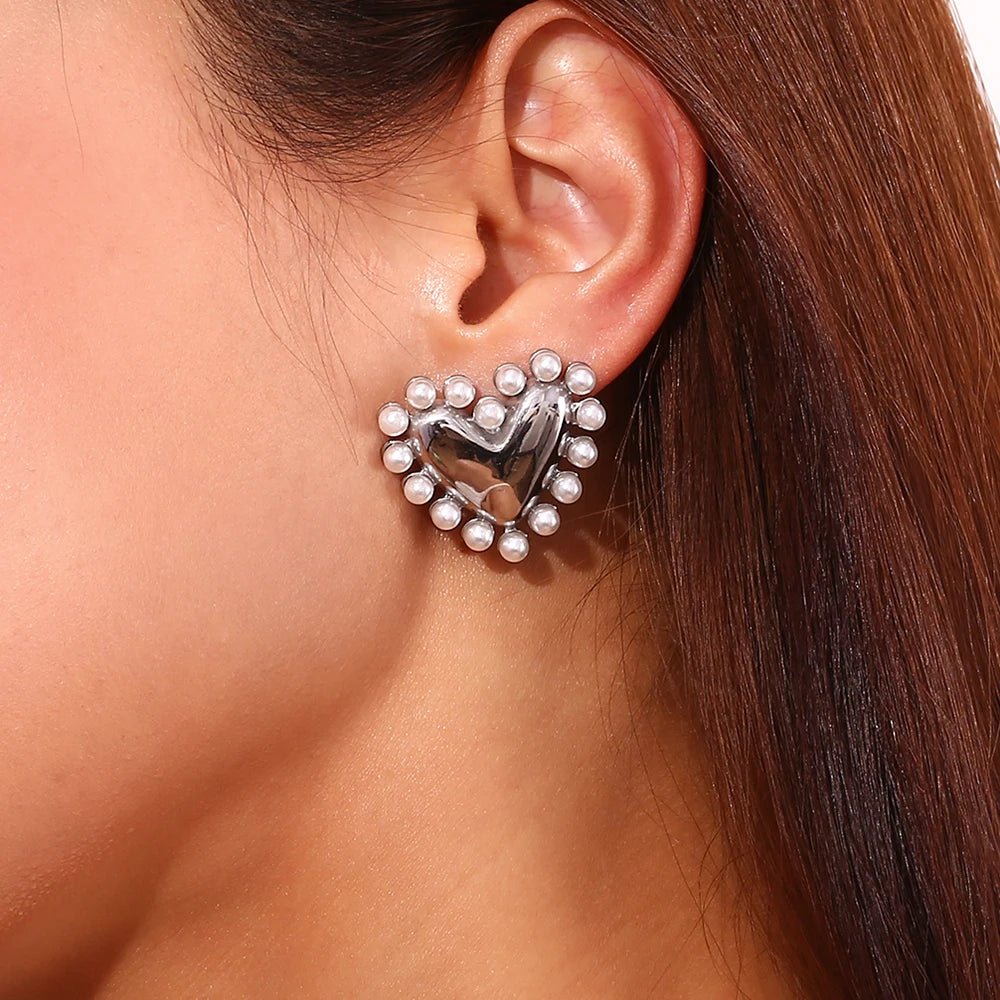Pearl Heart Earrings - Zafinne Jewelry