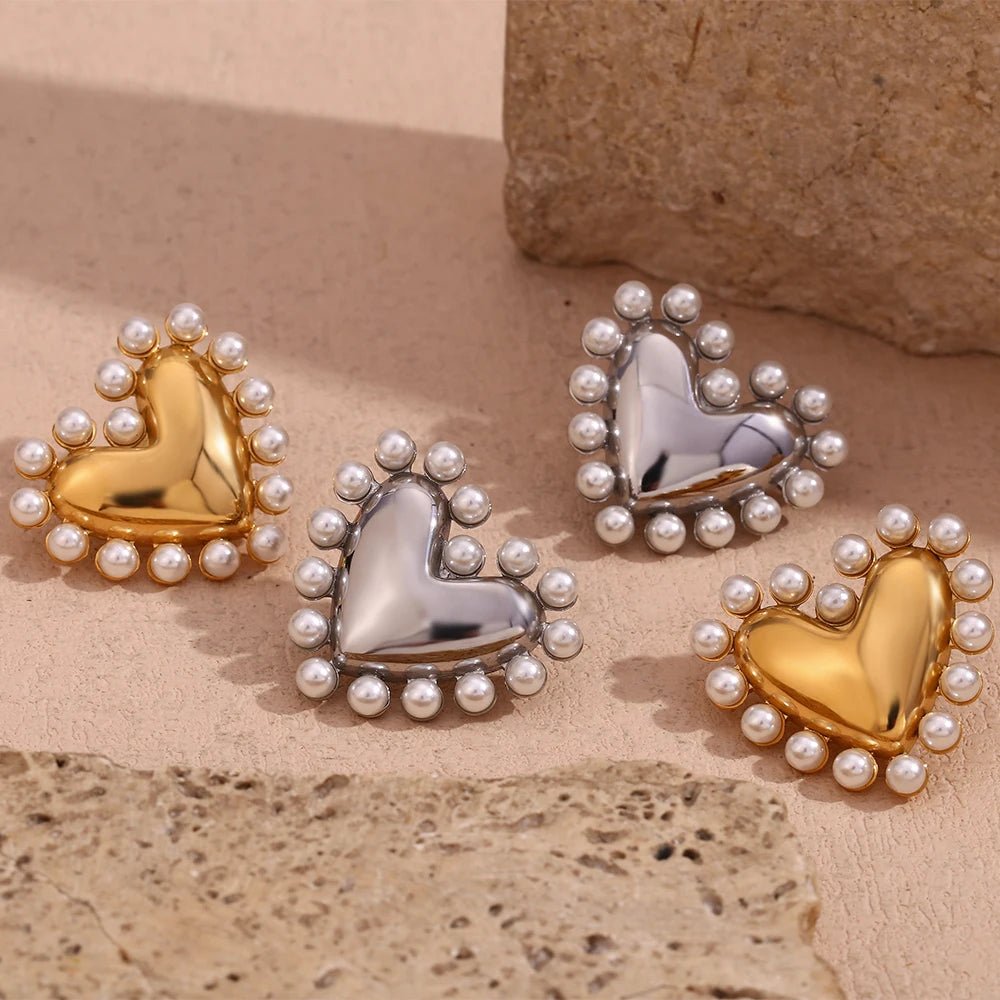 Pearl Heart Earrings - Zafinne Jewelry