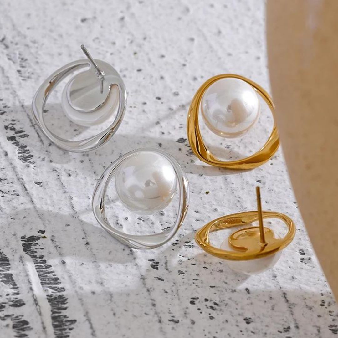 Pearls Round Hollow Earrings - Zafinne Jewelry