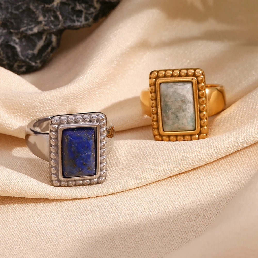 Rectangular Natural Stone Ring - Zafinne Jewelry