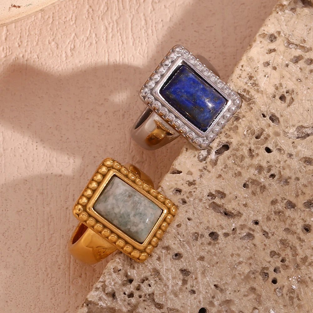 Rectangular Natural Stone Ring - Zafinne Jewelry