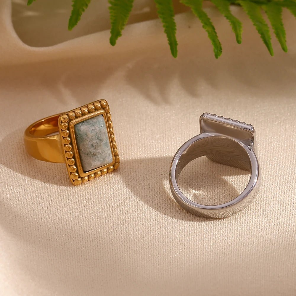 Rectangular Natural Stone Ring - Zafinne Jewelry