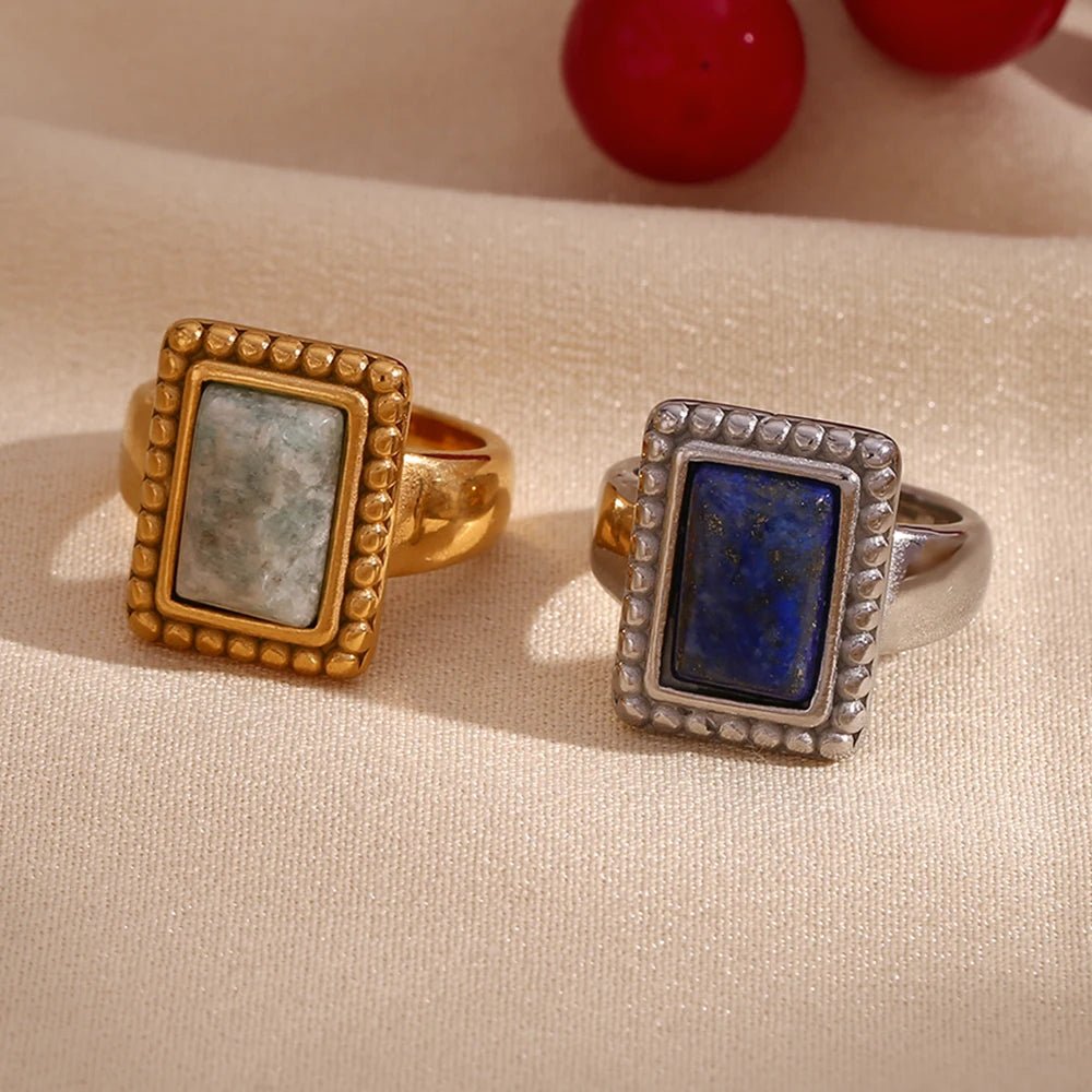 Rectangular Natural Stone Ring - Zafinne Jewelry