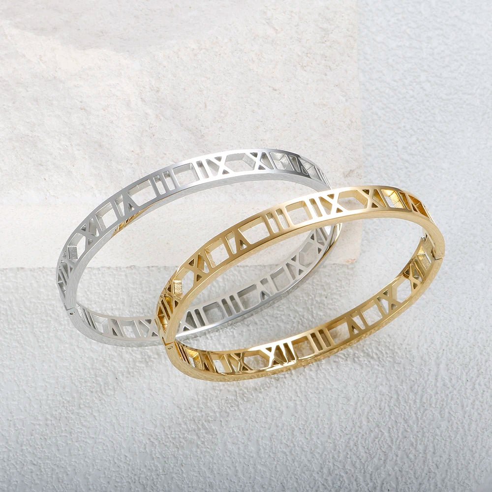 Roman Numeral Bangle Bracelet - Zafinne Jewelry