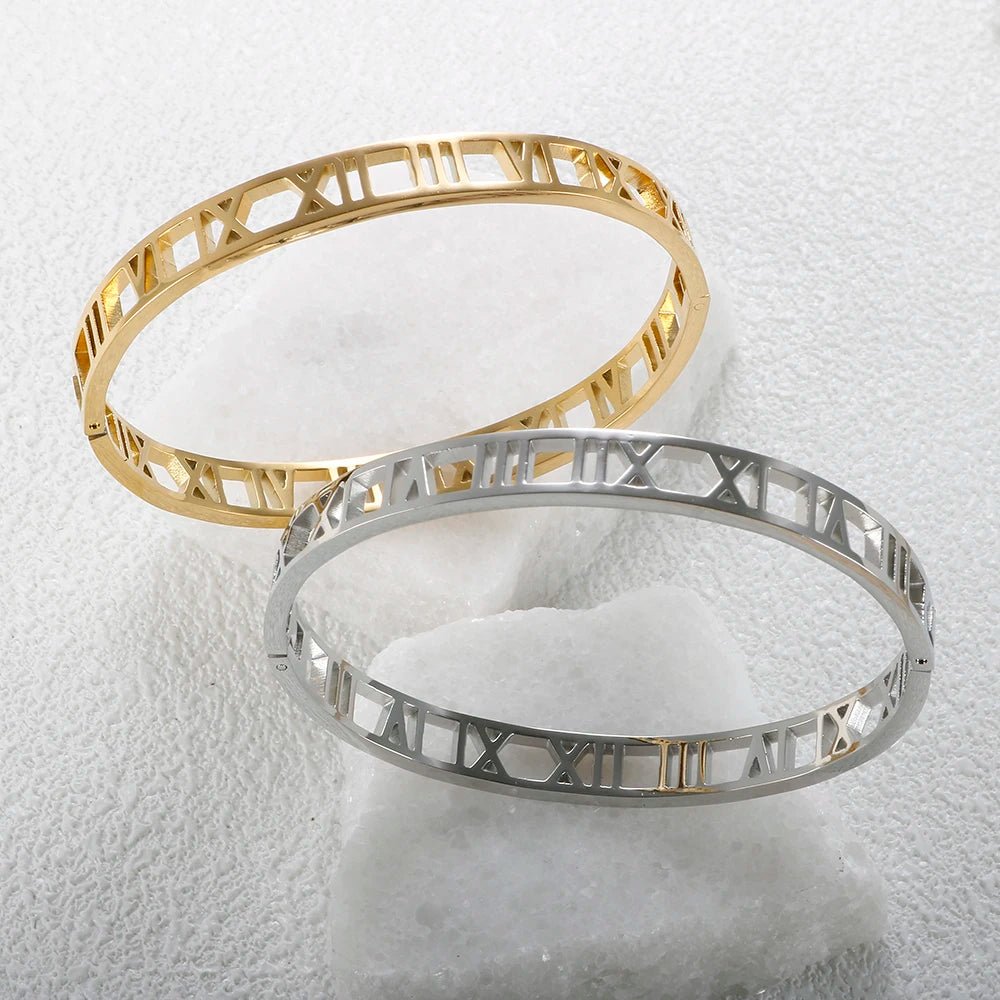 Roman Numeral Bangle Bracelet - Zafinne Jewelry