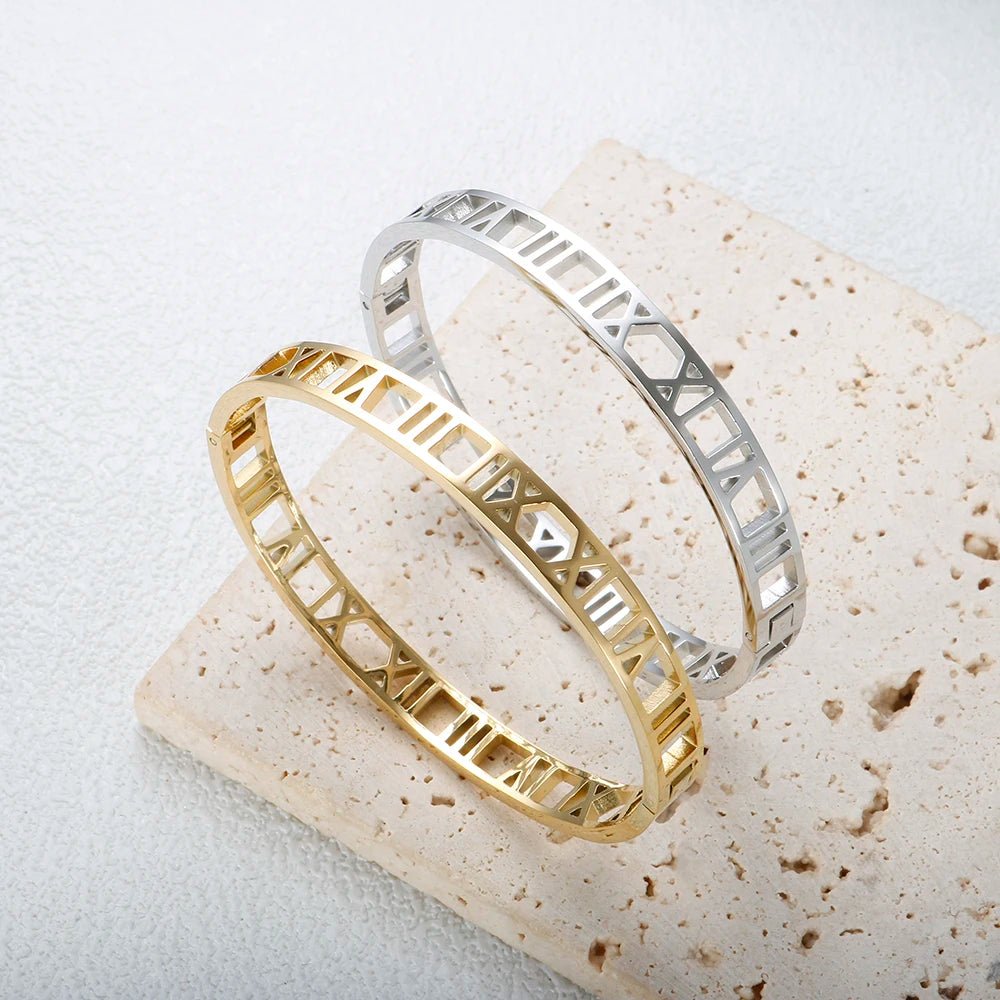 Roman Numeral Bangle Bracelet - Zafinne Jewelry