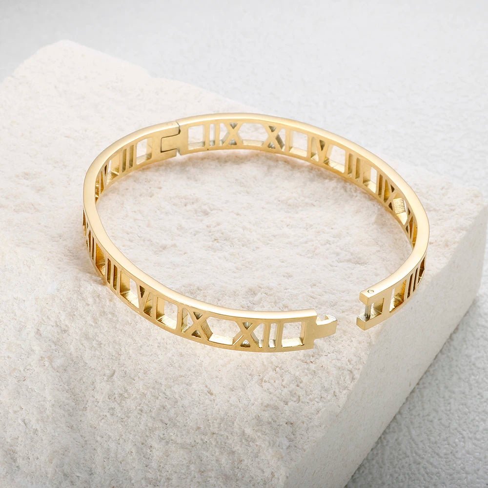 Roman Numeral Bangle Bracelet - Zafinne Jewelry