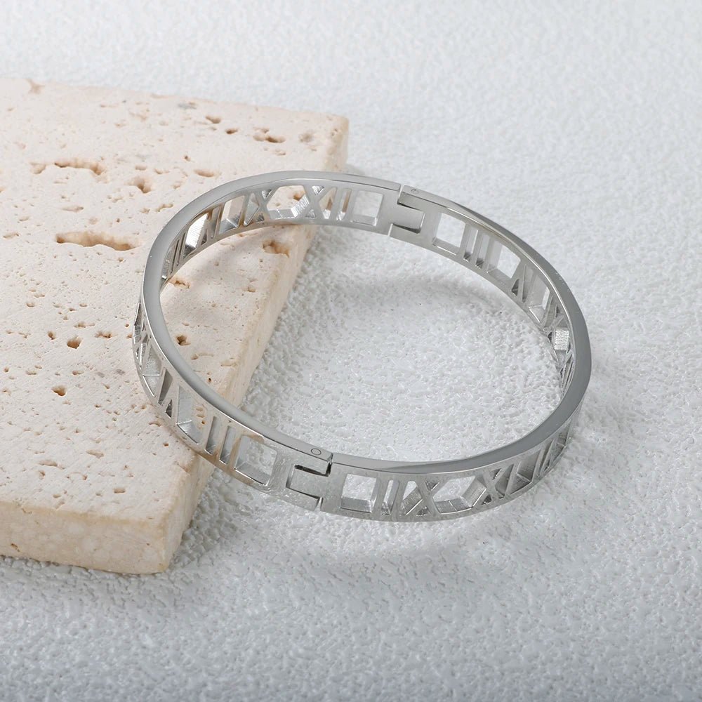 Roman Numeral Bangle Bracelet - Zafinne Jewelry