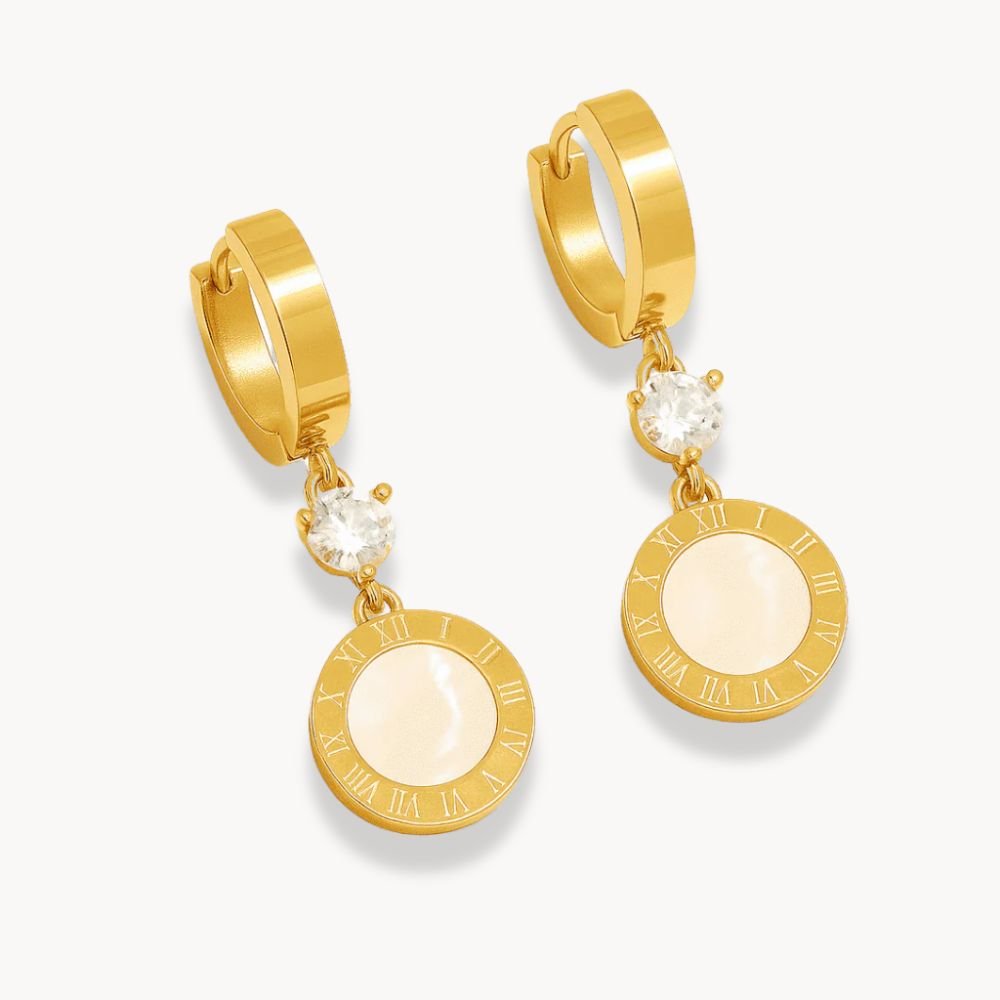 Roman Round Pendant Earrings - Zafinne Jewelry