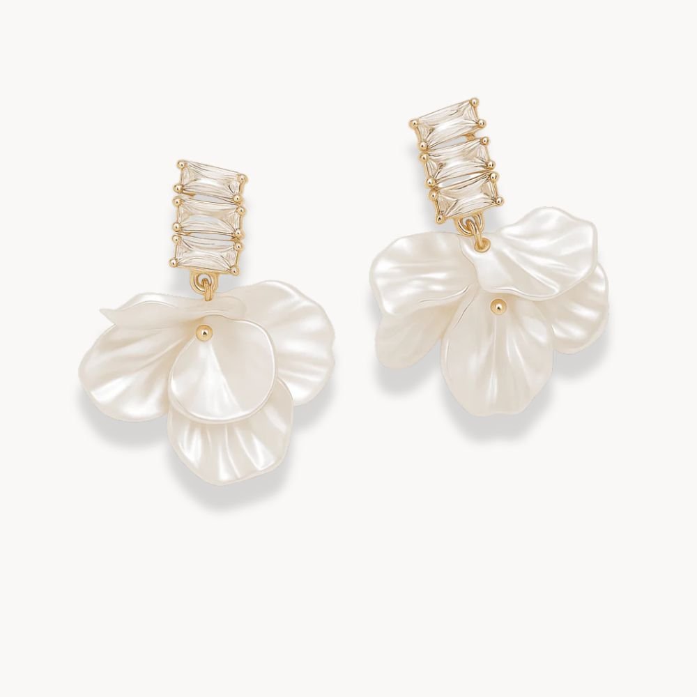 Shell White Flower Petal Earrings - Zafinne Jewelry