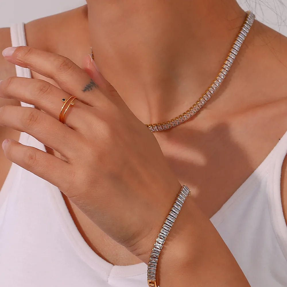 Square Crystals Chain Bracelet - Zafinne Jewelry
