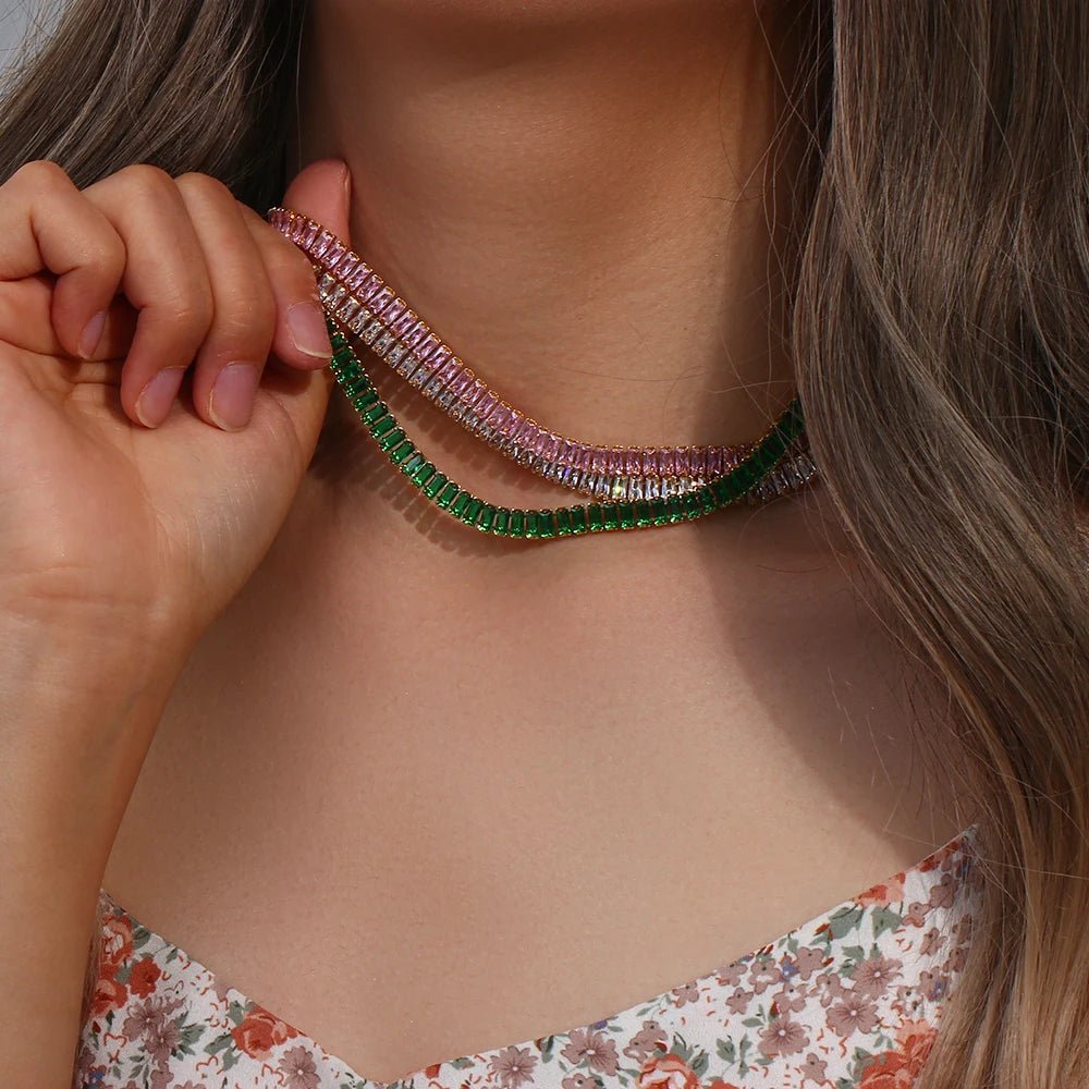 Square Crystals Chain Choker Necklace - Zafinne Jewelry