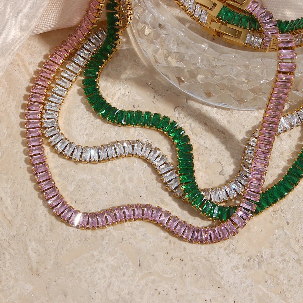 Square Crystals Chain Choker Necklace - Zafinne Jewelry