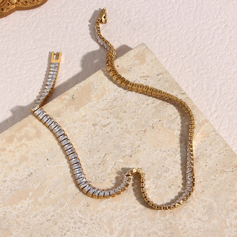 Square Crystals Chain Choker Necklace - Zafinne Jewelry