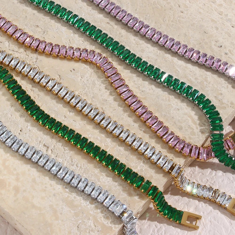 Square Crystals Chain Choker Necklace - Zafinne Jewelry
