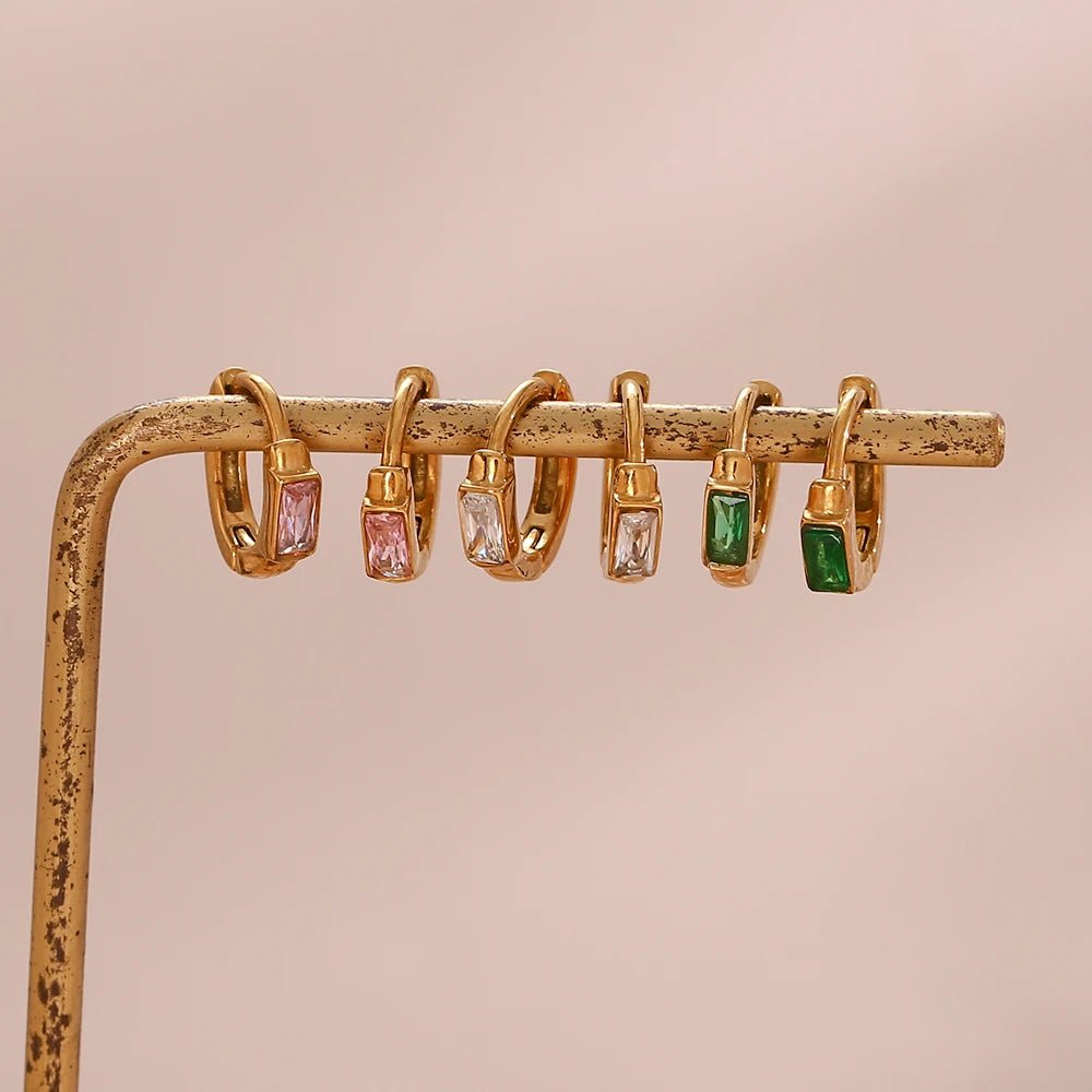 Square Stone Hoop Earrings - Zafinne Jewelry