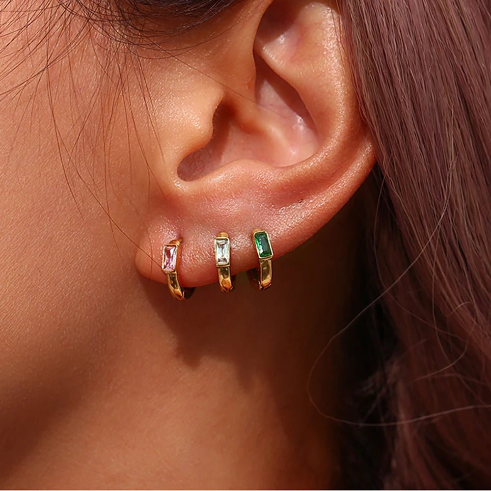 Square Stone Hoop Earrings - Zafinne Jewelry