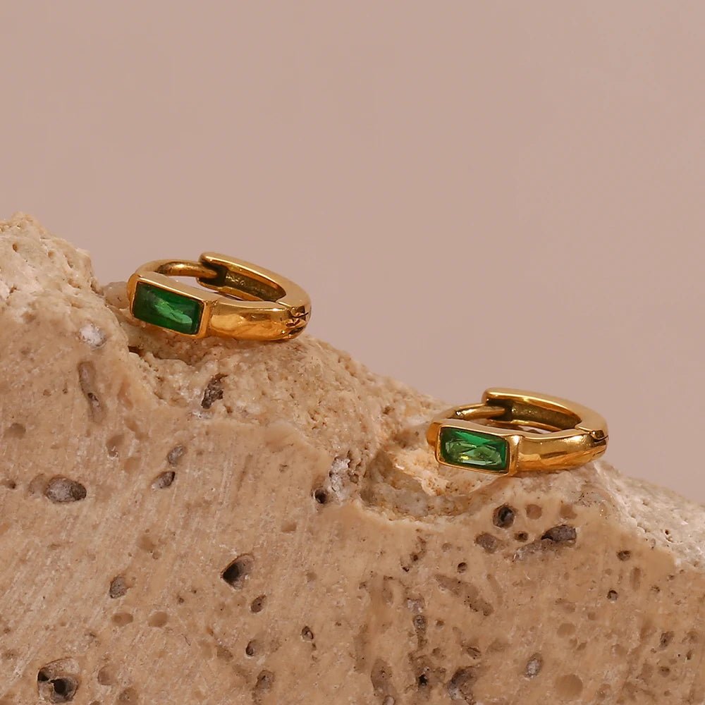 Square Stone Hoop Earrings - Zafinne Jewelry