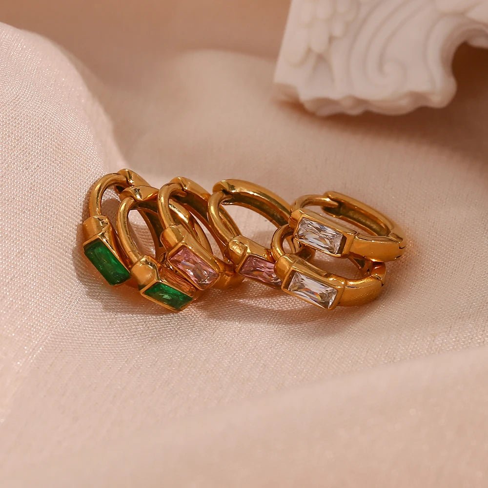 Square Stone Hoop Earrings - Zafinne Jewelry