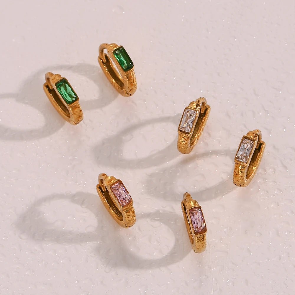 Square Stone Hoop Earrings - Zafinne Jewelry