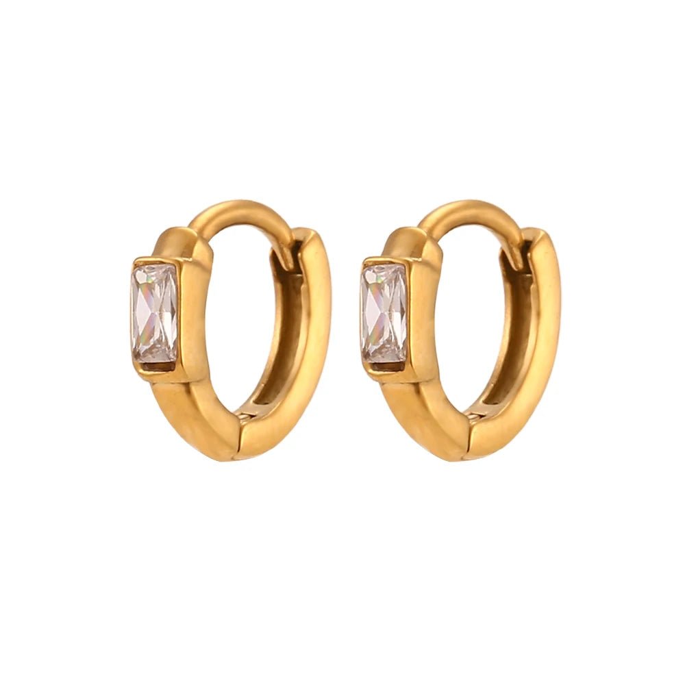 Square Stone Hoop Earrings - Zafinne Jewelry