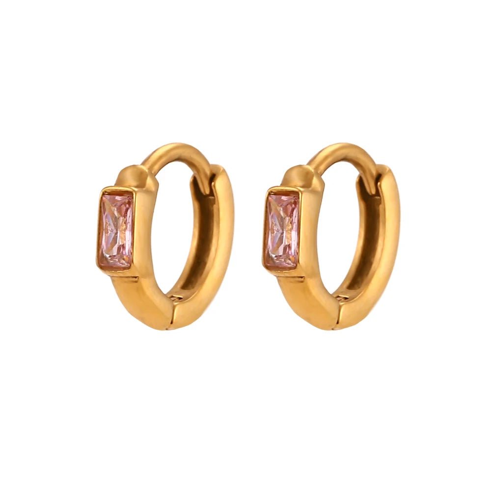 Square Stone Hoop Earrings - Zafinne Jewelry