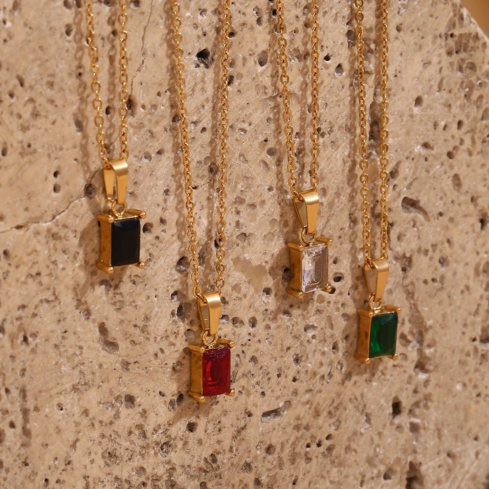 Square Stone Pendant Necklace - Zafinne Jewelry