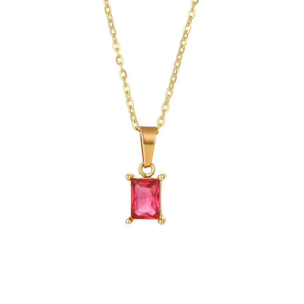 Square Stone Pendant Necklace - Zafinne Jewelry
