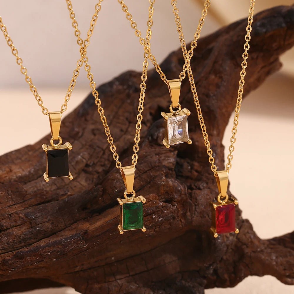 Square Stone Pendant Necklace - Zafinne Jewelry