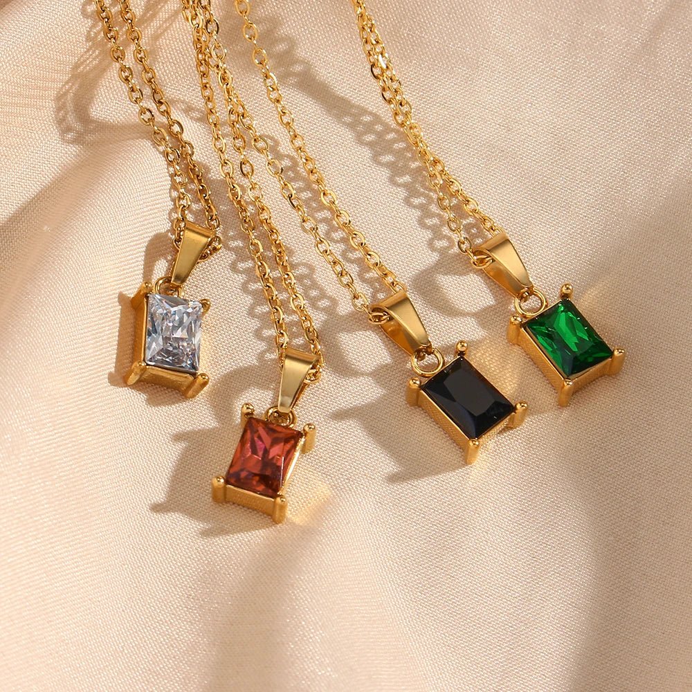 Square Stone Pendant Necklace - Zafinne Jewelry