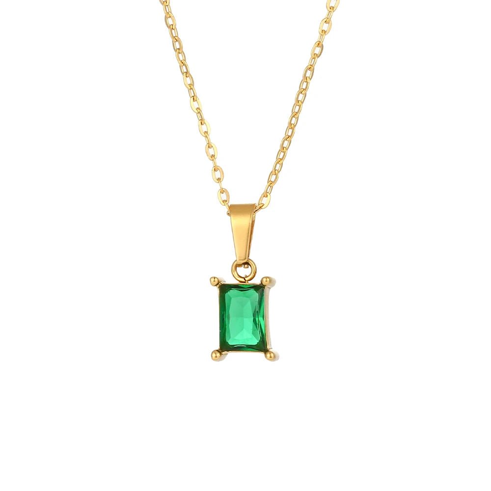 Square Stone Pendant Necklace - Zafinne Jewelry