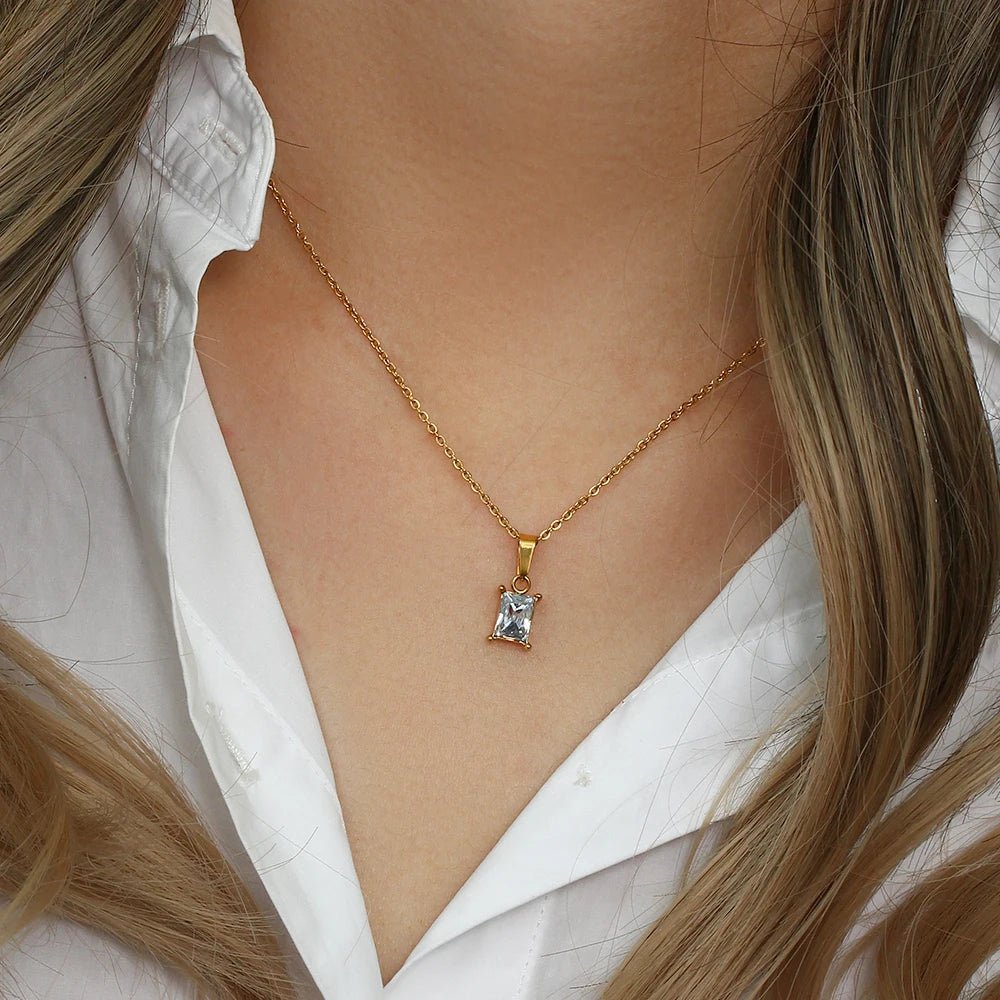 Square Stone Pendant Necklace - Zafinne Jewelry
