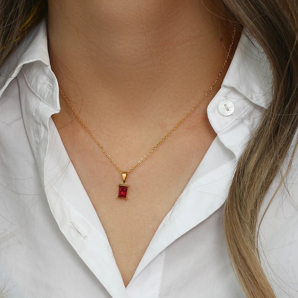 Square Stone Pendant Necklace - Zafinne Jewelry