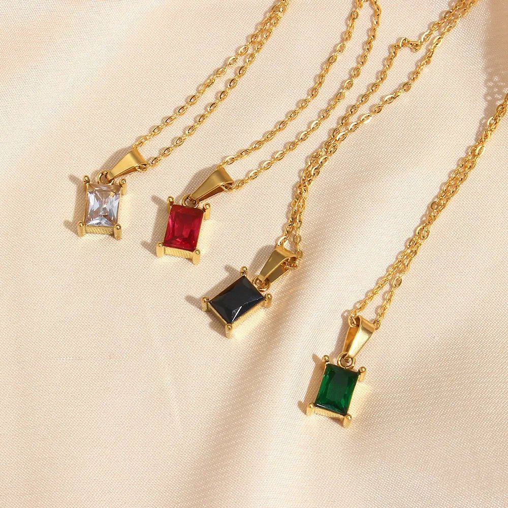 Square Stone Pendant Necklace - Zafinne Jewelry