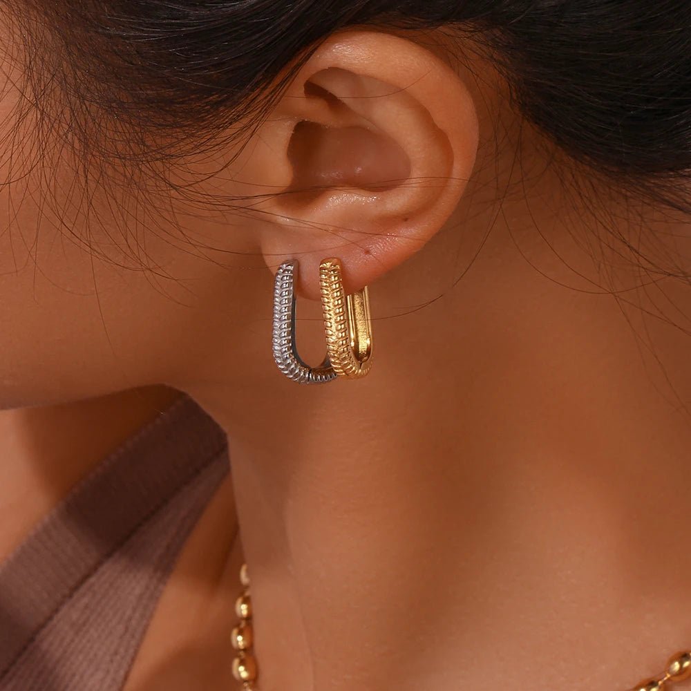 Wheat Texture Gometric Hoop Earrings - Zafinne Jewelry