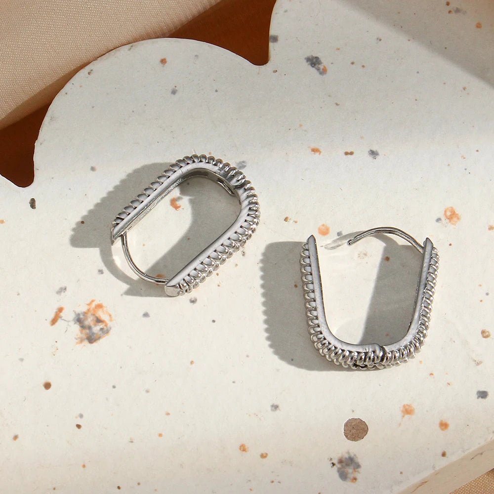 Wheat Texture Gometric Hoop Earrings - Zafinne Jewelry