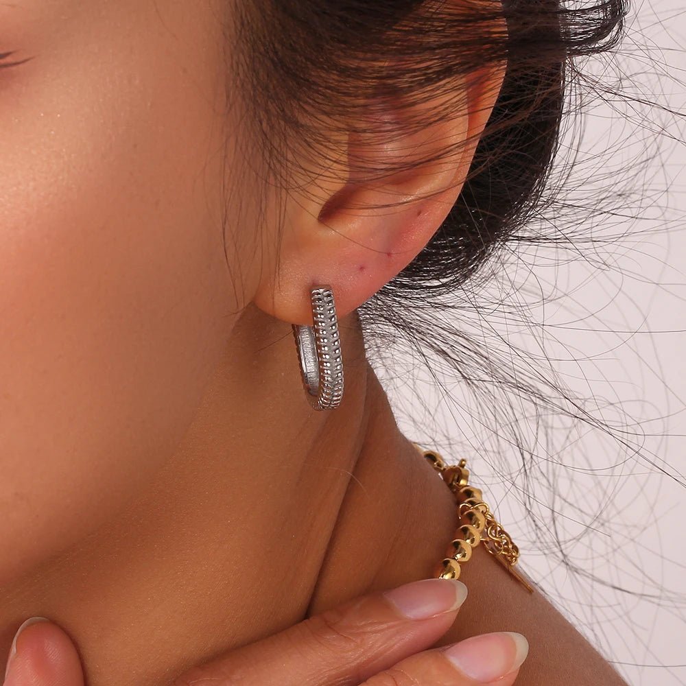 Wheat Texture Gometric Hoop Earrings - Zafinne Jewelry