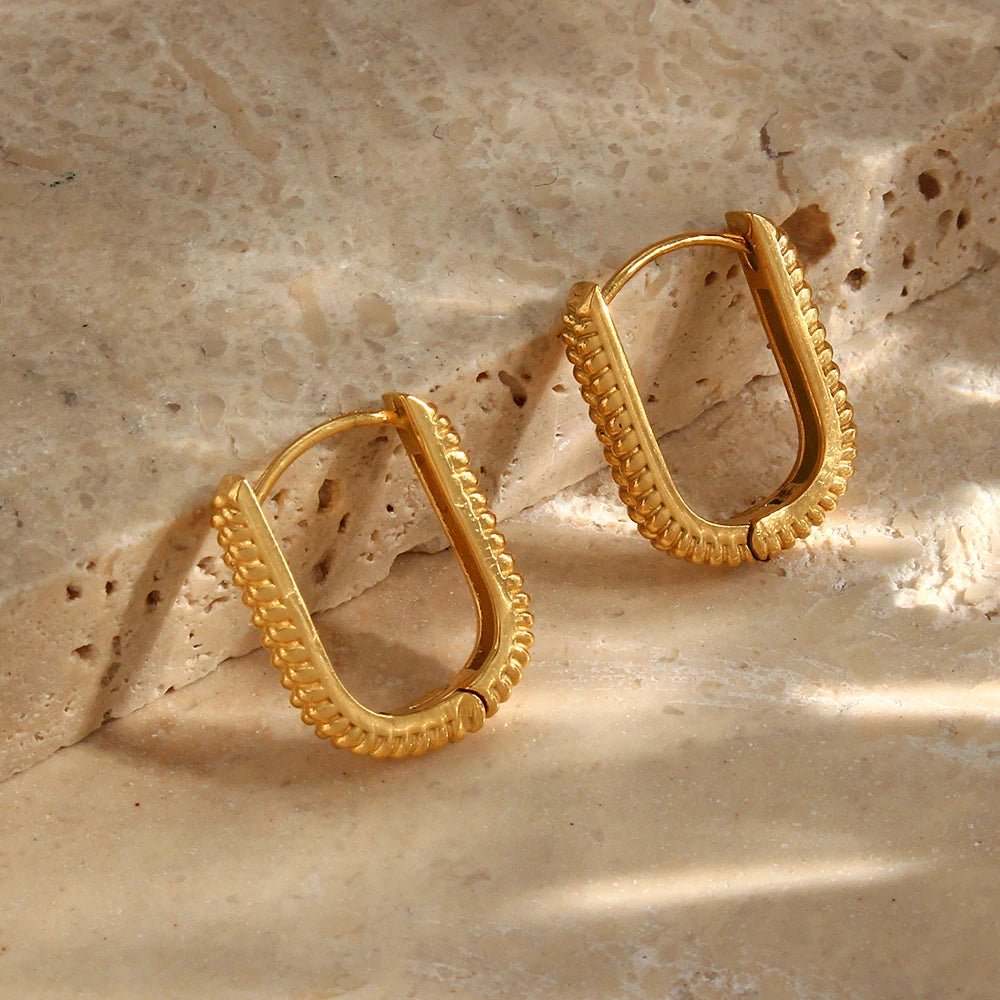 Wheat Texture Gometric Hoop Earrings - Zafinne Jewelry