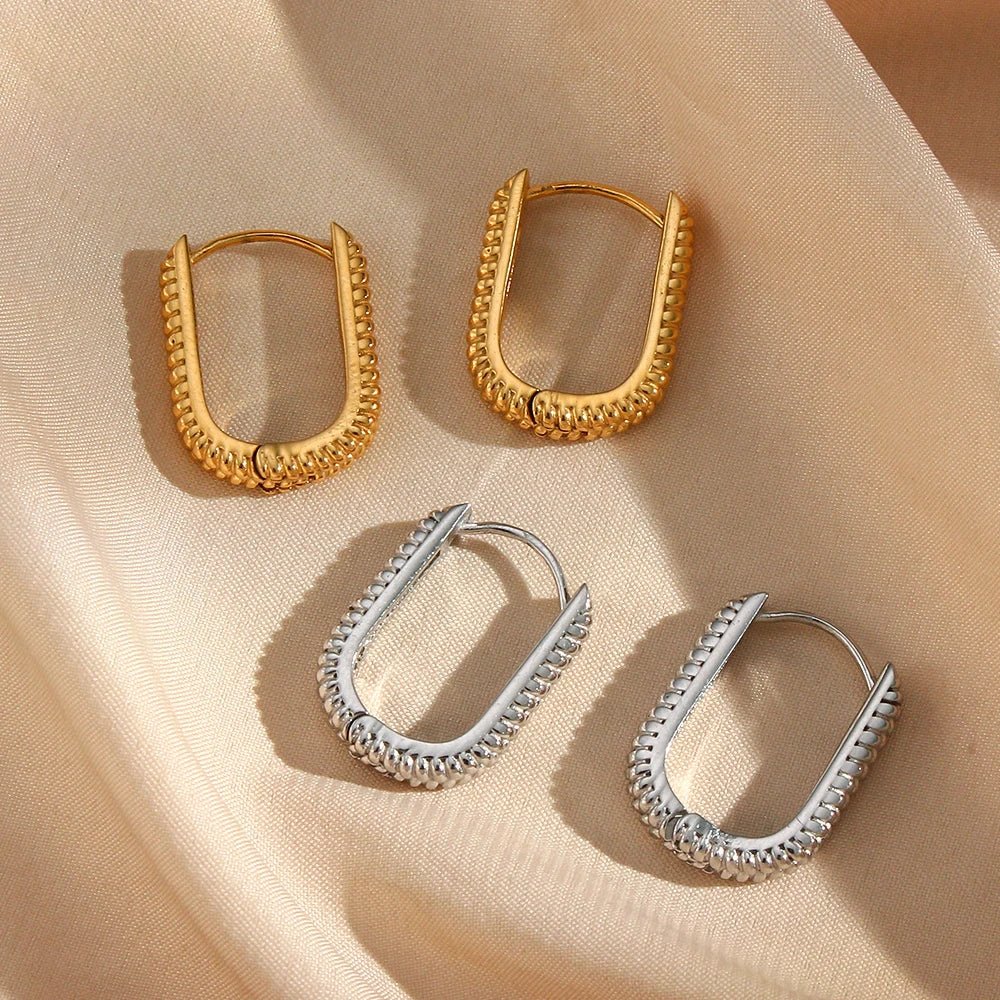 Wheat Texture Gometric Hoop Earrings - Zafinne Jewelry