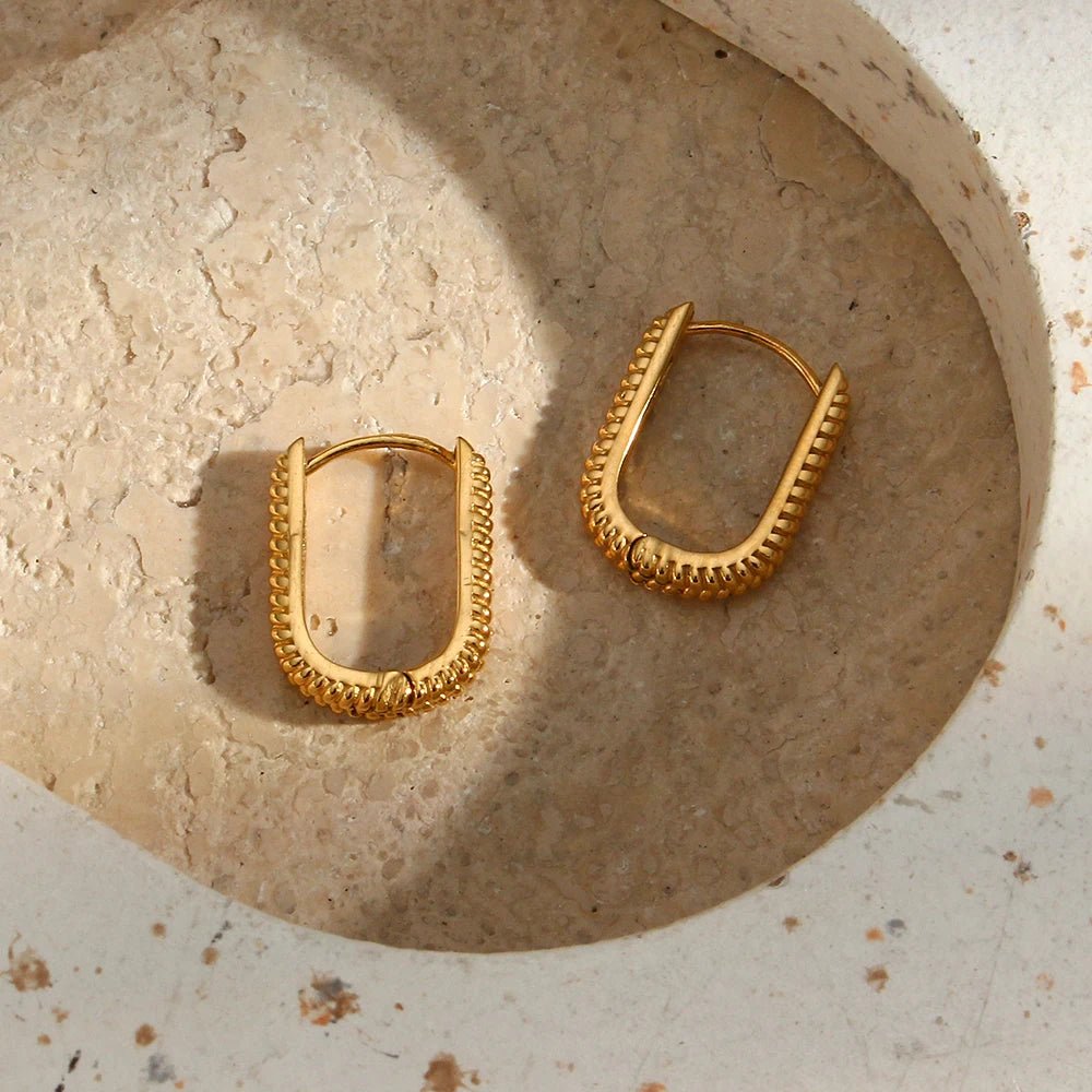 Wheat Texture Gometric Hoop Earrings - Zafinne Jewelry