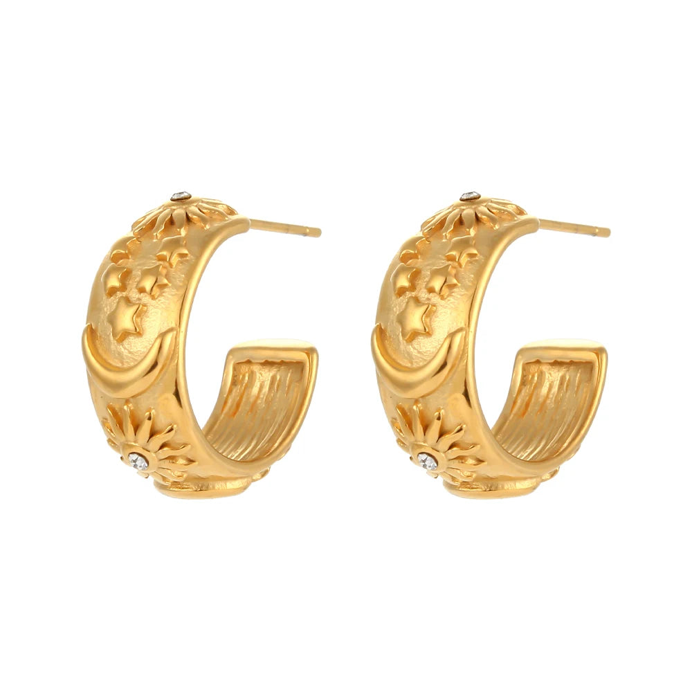 Moon Sun Star Hoop Earrings