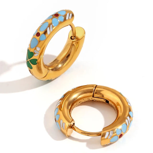 Colorful Enamel Flower Hoop Earrings