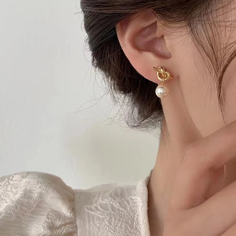Knot Pearl Pendant Earrings