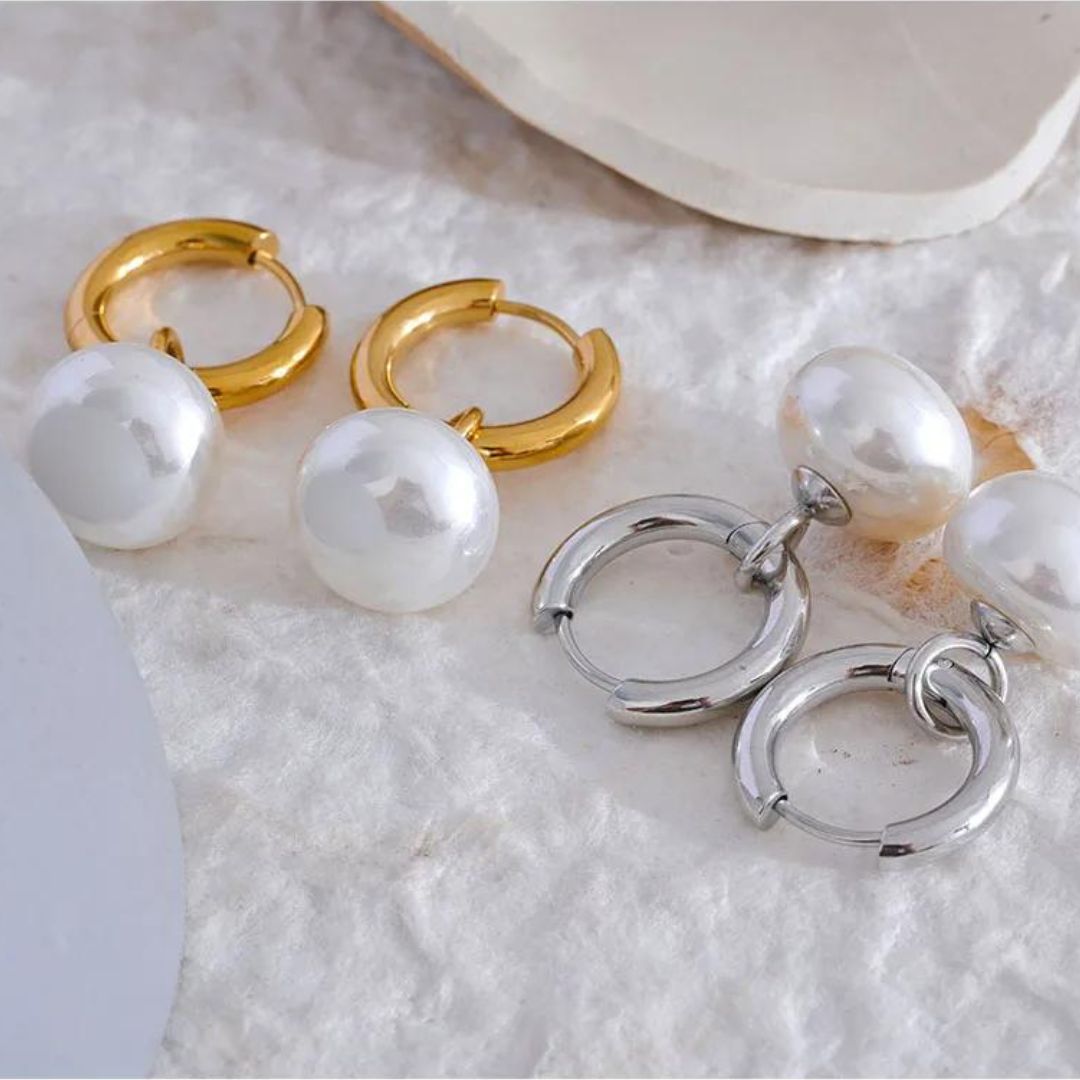 Pearls Drop Hoop Earrings