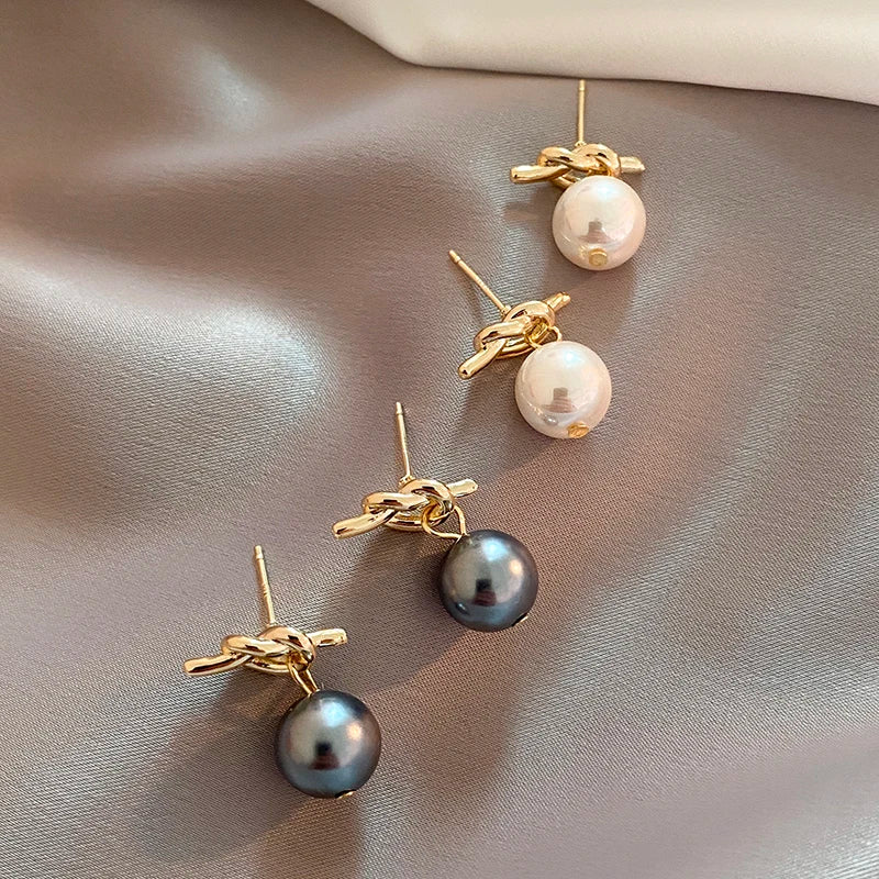 Knot Pearl Pendant Earrings