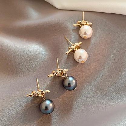 Knot Pearl Pendant Earrings