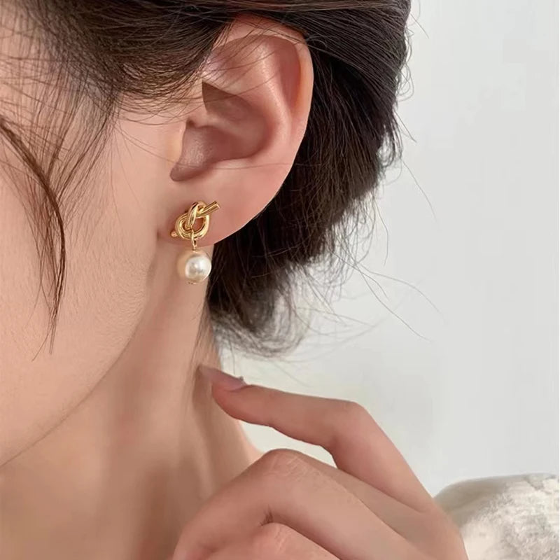Knot Pearl Pendant Earrings