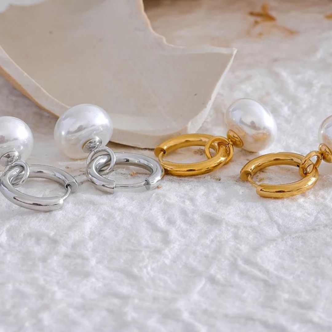 Pearls Drop Hoop Earrings