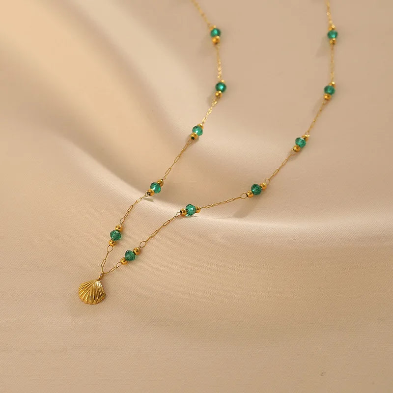 Green Bead Shell Necklace